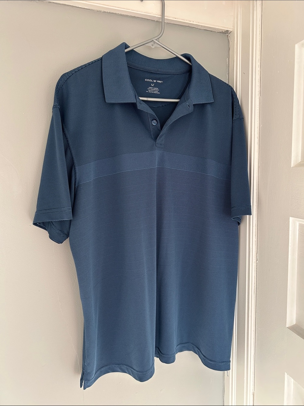Men's Blue Cool-Feel Polo with Subtle Texture